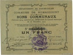 1 Franc FRANCE régionalisme et divers Rumaucourt 1914 JP.62-1211