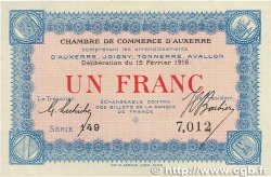 1 Franc FRANCE régionalisme et divers Auxerre 1916 JP.017.08 SUP