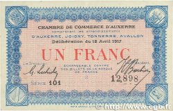 1 Franc FRANCE regionalism and miscellaneous Auxerre 1917 JP.017.17