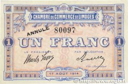 1 Franc Annulé FRANCE régionalisme et divers Limoges 1914 JP.073.04 pr.SPL
