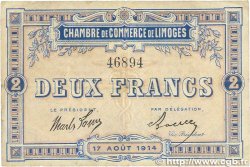 2 Francs FRANCE régionalisme et divers Limoges 1914 JP.073.05 pr.TTB
