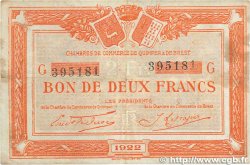 2 Francs FRANCE régionalisme et divers Quimper et Brest 1922 JP.104.24 TB
