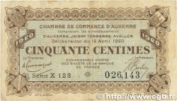 50 Centimes FRANCE régionalisme et divers Auxerre 1920 JP.017.24 TB