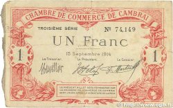 1 Franc FRANCE regionalism and miscellaneous Cambrai 1914 JP.037.21 F
