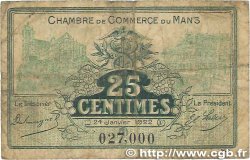 25 Centimes FRANCE régionalisme et divers Le Mans 1922 JP.069.20 B