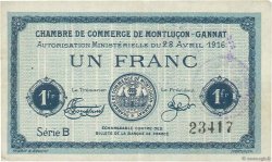 1 Franc FRANCE régionalisme et divers Montluçon, Gannat 1916 JP.084.23