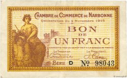 1 Franc FRANCE régionalisme et divers Narbonne 1915 JP.089.06 TB