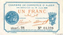 1 Franc FRANCE régionalisme et divers Alger 1922 JP.137.24 pr.SUP