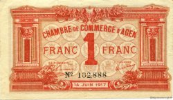 1 Franc FRANCE régionalisme et divers Agen 1917 JP.002.09 SPL à NEUF