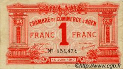 1 Franc FRANCE régionalisme et divers Agen 1917 JP.002.09 TTB à SUP