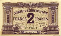 2 Francs FRANCE régionalisme et divers Agen 1917 JP.002.11 TTB à SUP