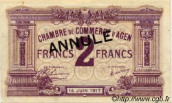 2 Francs Annulé FRANCE régionalisme et divers Agen 1917 JP.002.12 TTB à SUP