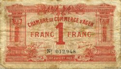 1 Franc FRANCE régionalisme et divers Agen 1922 JP.002.17 TB