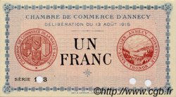 1 Franc FRANCE régionalisme et divers Annecy 1915 JP.010.03 SPL à NEUF
