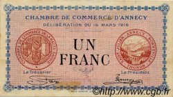 1 Franc FRANCE régionalisme et divers Annecy 1916 JP.010.05 TTB à SUP
