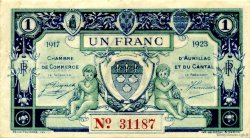 1 Franc FRANCE régionalisme et divers Aurillac 1917 JP.016.13 TTB à SUP