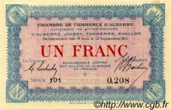 1 Franc FRANCE régionalisme et divers Auxerre 1915 JP.017.01 SPL à NEUF