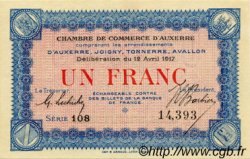 1 Franc FRANCE régionalisme et divers Auxerre 1917 JP.017.17 SPL à NEUF