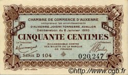 50 Centimes FRANCE régionalisme et divers Auxerre 1920 JP.017.19 TTB à SUP