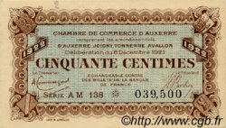 50 Centimes FRANCE régionalisme et divers Auxerre 1921 JP.017.28 TTB à SUP