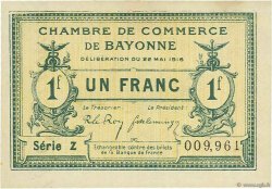 1 Franc FRANCE régionalisme et divers Bayonne 1916 JP.021.29 SPL à NEUF