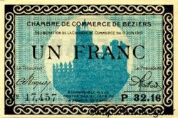 1 Franc FRANCE régionalisme et divers Béziers 1915 JP.027.13 SPL à NEUF