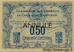 50 Centimes Annulé FRANCE régionalisme et divers Caen et Honfleur 1918 JP.034.05 SPL à NEUF