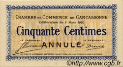 50 Centimes Annulé FRANCE régionalisme et divers Carcassonne 1920 JP.038.16 SPL à NEUF