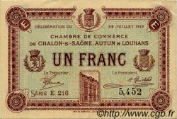 1 Franc FRANCE régionalisme et divers Châlon-Sur-Saône, Autun et Louhans 1919 JP.042.22 TTB à SUP