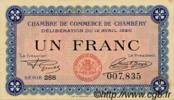 1 Franc FRANCE régionalisme et divers Chambéry 1920 JP.044.14 TTB à SUP