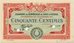50 Centimes Spécimen FRANCE régionalisme et divers Gray et Vesoul 1920 JP.062.16 SPL à NEUF