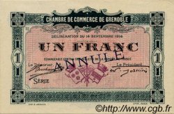 1 Franc Annulé FRANCE régionalisme et divers Grenoble 1916 JP.063.07 TTB à SUP