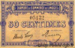 50 Centimes FRANCE régionalisme et divers Limoges 1914 JP.073.01 SPL à NEUF