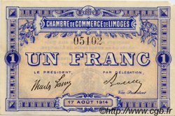 1 Franc FRANCE régionalisme et divers Limoges 1914 JP.073.07 SPL à NEUF