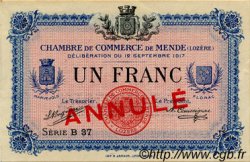 1 Franc Annulé FRANCE régionalisme et divers Mende 1917 JP.081.04 TTB à SUP