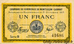 1 Franc FRANCE régionalisme et divers Montluçon, Gannat 1915 JP.084.15 TTB à SUP