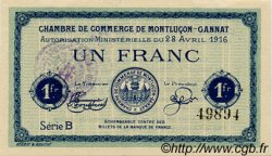 1 Franc FRANCE régionalisme et divers Montluçon, Gannat 1916 JP.084.23 SPL à NEUF