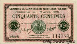 50 Centimes FRANCE régionalisme et divers Montluçon, Gannat 1920 JP.084.50 TTB à SUP