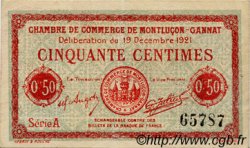 50 Centimes FRANCE régionalisme et divers Montluçon, Gannat 1921 JP.084.61 TTB à SUP