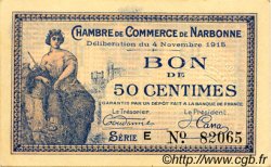 50 Centimes FRANCE régionalisme et divers Narbonne 1915 JP.089.03 TTB à SUP