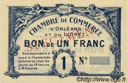 1 Franc Spécimen FRANCE régionalisme et divers Orléans 1918 JP.095.02 SPL à NEUF