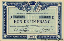 1 Franc FRANCE régionalisme et divers Quimper et Brest 1918 JP.104.11 SPL à NEUF
