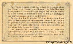 1 Franc FRANCE régionalisme et divers Rennes et Saint-Malo 1915 JP.105.03 TTB à SUP