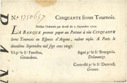 50 Livres Tournois typographié FRANCIA  1720 Dor.24 q.SPL
