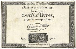 10 Livres filigrane royal Petit numéro FRANCE  1792 Ass.36a VF