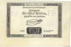 10 Livres filigrane républicain FRANCE  1792 Ass.36e UNC