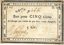 5 Livres FRANCE regionalism and various Lyon 1793 K.78b XF+