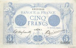 5 Francs BLEU Spécimen FRANKREICH  1905 F.02.00S fST+