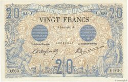 20 Francs NOIR Spécimen FRANCE  1904 F.09.03S UNC-