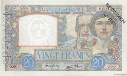 20 Francs TRAVAIL ET SCIENCE Spécimen FRANCE  1939 F.12.01Spn UNC-